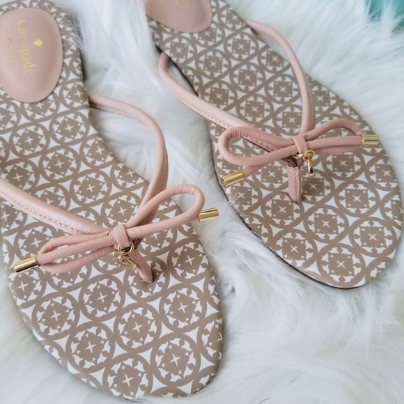 Kate Spade Mistic Bow Flat Thong Sandal Pink Tan - Picture 2 of 6